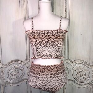 Leopard Smocked Two Piece Swim Suit Size XL